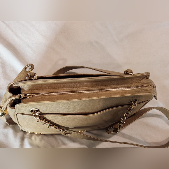 Chanel Caviar Leather Tripple CC Tote Bag Purse Beige 24K Vintage Coco Mark Gold - Picture 7 of 16